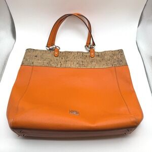 Lauren Ralph Lauren Tote Bag Large Orange Cork Trim Leather Shoulder Handbag